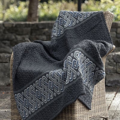 West End Knitwear Throw with Celtic Knitted Design 100% Merino Wool, Charcoal